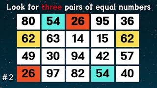 Find 3 pairs of equal numbers 79brain puzzle dementia quiz mathstricks mathematics [upl. by Yenaiv244]