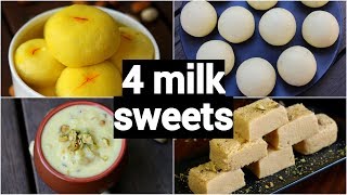 4 easy milk sweet recipes  easy milk dessert recipes  instant milk dessert recipes [upl. by Odnalor]