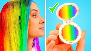 EASY RAINBOW BEAUTY HACKS  Simple Makeup Tips amp Tricks For School DIY Ideas by Crafty Panda [upl. by Llehcim]