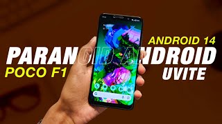 POCO F1  Paranoid Android Uvite  Android 14  Full Detailed Review [upl. by Nnairet]