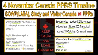 4 November Canada PPR timeline today  Sowp Study and Visitor Visas Canada PPRs request timeline [upl. by Cadman431]