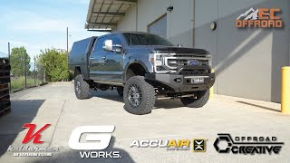 Kelderman Air Suspension Ford F250 Gworks Canopy Accuair Viair Fuel Offroad Kenda EC OFFROAD [upl. by Sunda333]