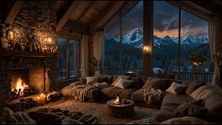 Rain in Cozy Cabin with Warm Fireplace and Gentle Rain on Lakeside to Relaxation Study and Sleeping [upl. by Ardnazxela357]