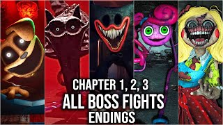 Poppy Playtime Chapter 1 2  3  All Boss Fights amp Monster Encounters  All Endings 4K60fps [upl. by Aluino]