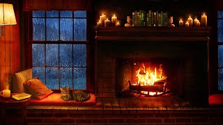 Cozy Cabin Ambience  Rain and Fireplace Sounds at Night 8 Hours for Sleeping Reading Relaxation [upl. by Nnylorac]