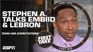 Were Joel Embiid’s comments about LeBron James FAIR OR FOUL Stephen A REACTS 🍿  First Take [upl. by Eissak]