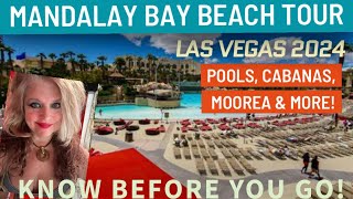 POOLS Mandalay Bay Las Vegas Beach cabana lazy River tours 2024 [upl. by Emee853]