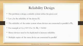 Reliability Design  Dynamic Programming [upl. by Kosse]