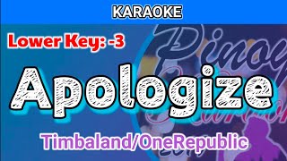 Apologize by Timbaland OneRepublic Karaoke  Lower Key  3 [upl. by Llenral]