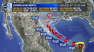 Beryl more likely to track through Texas latest forecast shows [upl. by Mulford]