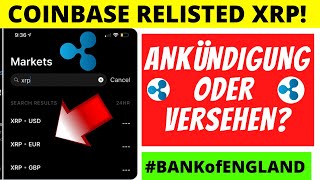 COINBASE XRP RELISTING  Versehen oder Teaser 2021 ETHER 10k  BTC 80K LAUT ANALYST  RIPPLE NEWS [upl. by Melmon]