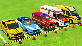 TRANSPORTING ALL POLICE CARS and AMBULANCE EMERGENCY VEHICLES WITH MAN TRUCKS  FS22 [upl. by Doe]