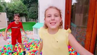 Five Kids Pretend Play with Raining Colored Ball Pits Balls [upl. by Goraud]