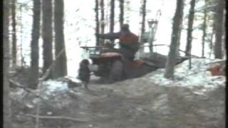 Using Suzuki atv 250 as loggerusing a forestry trailer in Sweden 1989 [upl. by Ackerley38]