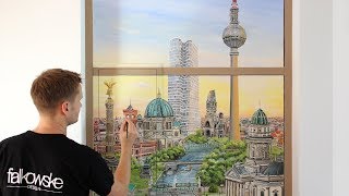 27 Wandmalerei  Illusionsmalerei Berlin Fensterausblick  stopmotion mural acrylic speed painting [upl. by Tracie]