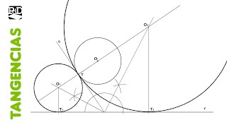 Circunferencias tangentes a Recta y Circunferencia con punto de tangencia T en ella  Tangencias [upl. by Ativet]