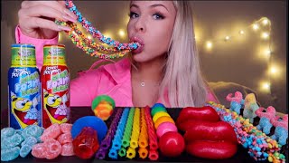 ASMR RAINBOW CANDY SOUR SLOTHS RAINBOW TWIZZLERS NERD ROPE WAX LIPS SOUR FOAM CANDY MUKBANG [upl. by Abana]