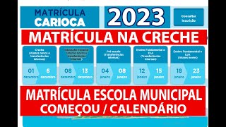 MATRÍCULA CRECHE ESCOLA 2023 E EDUCAÇÃO INFANTIL REDE MUNICIPAL PRÉ ESCOLAR E ENS FUND E EJA RJ [upl. by Norel]