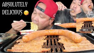 TODAYS FOOD KIELBASA SAUSAGE  MARINATED BEEF SLICE  NOODLES AND WINE  COOKING AND EATING SHOW [upl. by Rikahs]