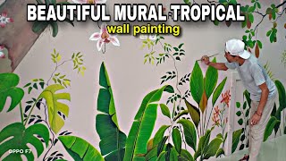 Wall painting design  Tropical leaves  Beautiful Tropical tree [upl. by Parrisch]