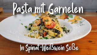 Pasta mit Garnelen in WeißweinSahnesoße  lecker und GELINGSICHER [upl. by Roon955]