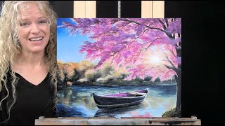 SPRING BLOSSOM BOATHow to Draw and Paint with AcrylicsEasy Beginner Acrylic Painting Tutorial [upl. by Nylecyoj]