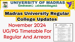 Madras University Affiliated November 2024 Exam Timetable Information 👍 [upl. by Rossi]