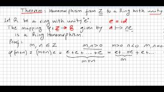 Group Theory 67 Homomorphism from Z to a Ring with Unity [upl. by Hajidak687]