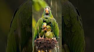 Green parrot protecting yo their chicks 🦜 🐤birds naturalbeauty viralshort foryou parrot rain [upl. by Langer726]