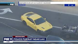 Police chase yellow Mustang through LAs rush hour traffic [upl. by Hsaniva]