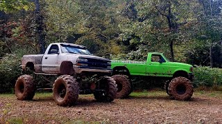 2024 FALL PINE SWAMP MUD BOG 2 MEGA MUD TRUCKS 1 CHEVY amp 1 FORD 1ST TIME TO VIDEO THESE TRUCKS [upl. by Tiffany]