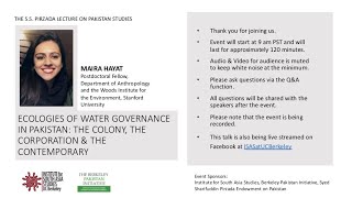 Maira Hayat  Ecologies of Water Governance in Pakistan Colony Corporation amp Contemporary [upl. by Sheline784]