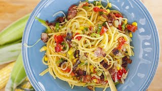 Rachaels Spaghetti with Bacon Corn Jalapenos and Peppadews [upl. by Nylaroc]