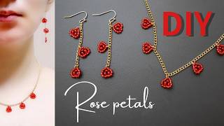 Beautiful beaded rose petal earrings EASY Beading Tutorials  DIY [upl. by Llevart]