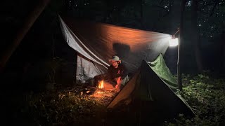 SOLO OVERNIGHT CAMPING  Twig Stove COOKING and RELAXING in RAIN [upl. by Georgeanne469]