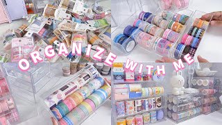 organizing my stationery collection 🎀 daiso organizer haul 💕 desk tour amp lots of washi tapes [upl. by Inalem]