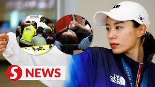 Viral South Korean Olympic shooter Kim Yeji collapses at press conference [upl. by Leisha903]