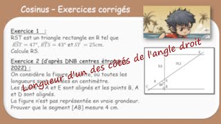 Cosinus  Calcul de la longueur dun des côtés de langle droit [upl. by Ponzo702]