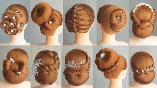 10 Simple And Easy Hairstyle With 1 Donut  Hair Bun Styles For Wedding amp Party [upl. by Eenalem685]