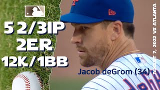 Jacob deGrom 12K game  Aug 7 2022  MLB highlights [upl. by Nagaem]