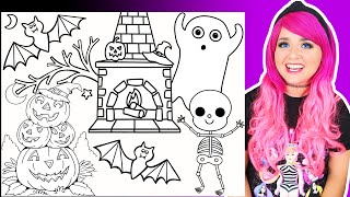 Coloring Cute Halloween Coloring Pages  Ghost Skeleton Bats amp Pumpkins Coloring Videos [upl. by Menis796]