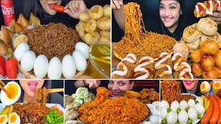 ASMR EATING SPICY BLACK BEAN NOODLES PANIPURI SAMOSA EGGS EATING SHOW  Massive Eating Sounds [upl. by Tnahsin783]