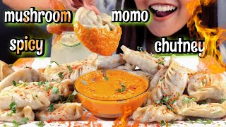 EATING BIG MUSHROOM MOMO CHALLENGE  SPICY TIMUR MOMO CHUTNEY  BIG TASTY MOMO EATING CHALLENGE ASMR [upl. by Airotkciv]