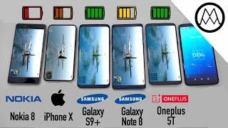 Samsung S9 S9 vs iPhone X vs Galaxy Note 8 Battery Life DRAIN TEST [upl. by Anuait426]