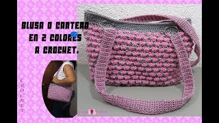 BOLSA O CARTERA EN 2 COLORES A CROCHET Tejiendo con angélika [upl. by Tawsha]