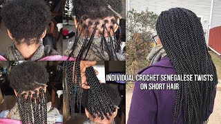 HOW TO DO INDIVIDUAL CROCHET SENEGALESE TWISTS ON SHORT HAIR  JANET 2X MAMBO TANTALIZING TWIST 18quot [upl. by Cavit609]