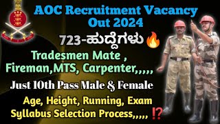 New🔥AOC Recruitment Vacancy Out 2024AOC Tradesmen Mate Fireman MTS Carpenter Vacancy Detail [upl. by Oaht764]