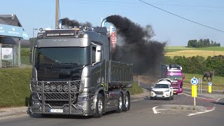 Truckshow Ciney 2023 with Scania V8 open pipes sound and other beautiful sounding trucks [upl. by Rubina]