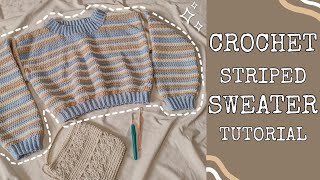 Crochet Striped Sweater Tutorials  Crochet Cropped Sweater  Chenda DIY [upl. by Fulmer]