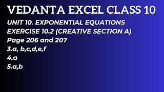 CLASS 10 VEDANTA EXCEL UNIT 10 EXPONENTIAL EQUATIONS EX 102 CREATIVE SECTION A page 206  207 [upl. by Bainbridge219]